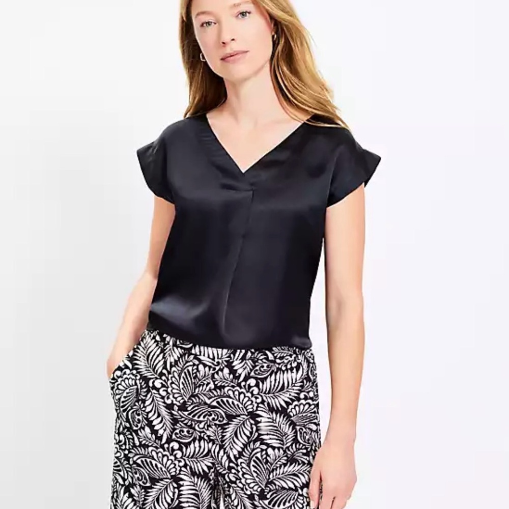 LOFT Elegant Black Satin Blouse